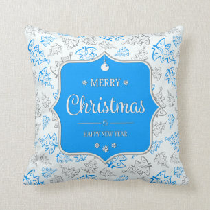 Coussin Bleu et argent Élégant Motif des arbres de Noël