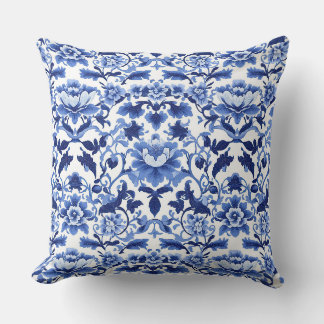 Coussin Bleu et blanc Art Nouveau Chinoiserie Lotus