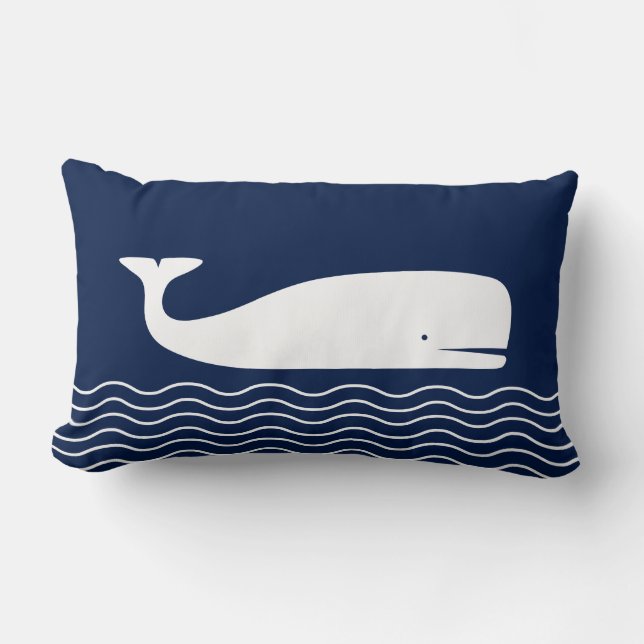 Coussin bleu et blanc, Baleine, Nautique (Recto)