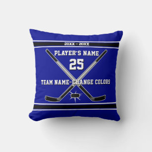 Coussin Bleu et blanc, cadeaux de hockey personnalisés