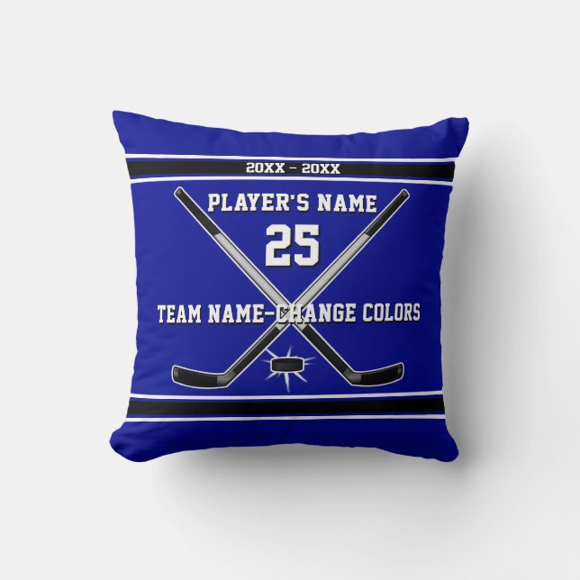 Coussin Bleu et blanc, cadeaux de hockey personnalisés (Recto)