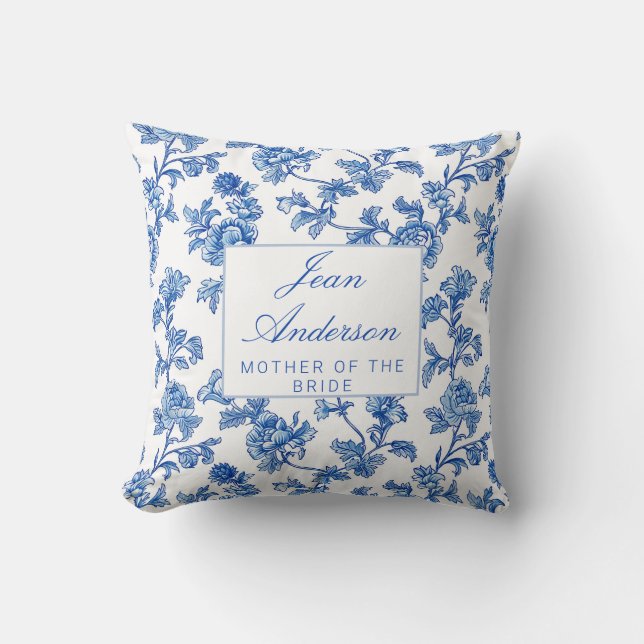 Coussin Bleu et Blanc Chinoiserie Mère de la Mariée (Recto)
