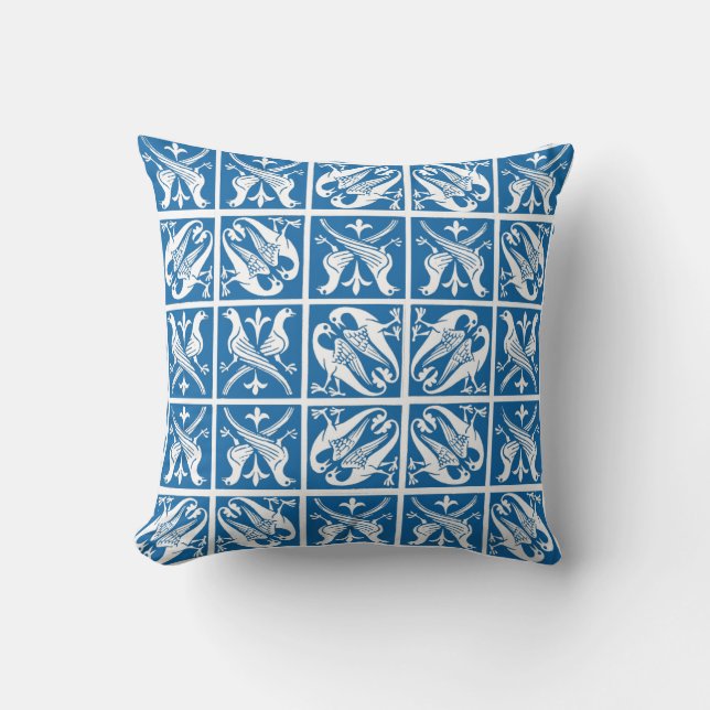 Coussin Bleu et blanc de Delft de perruches (Recto)