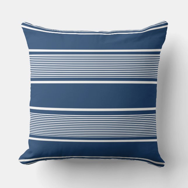Coussin Bleu et blanc Multi-Stripe (Recto)