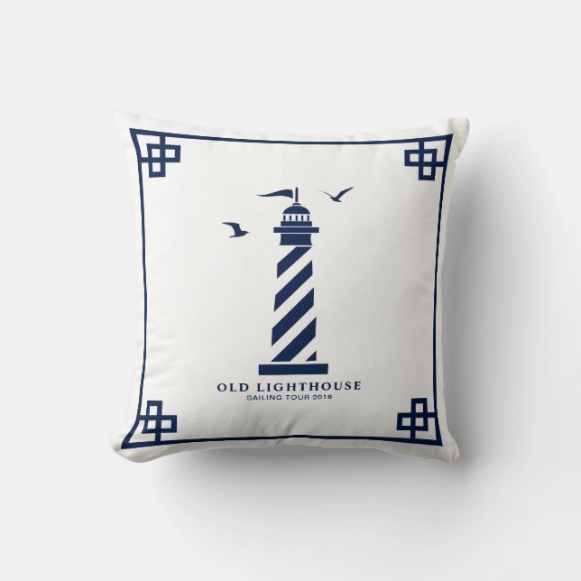 Coussin Bleu et blanc, Phare, Mouettes, Nautique (Recto)