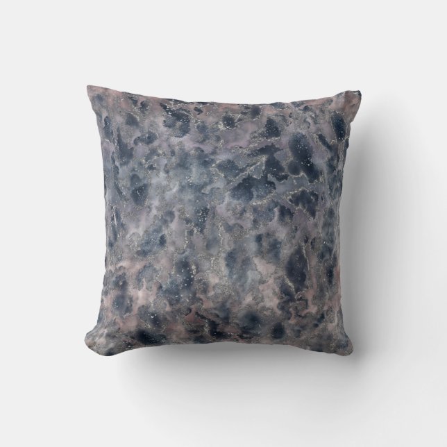 Coussin Bleu et bleu Rose rose Abstrait Aquarelle (Recto)