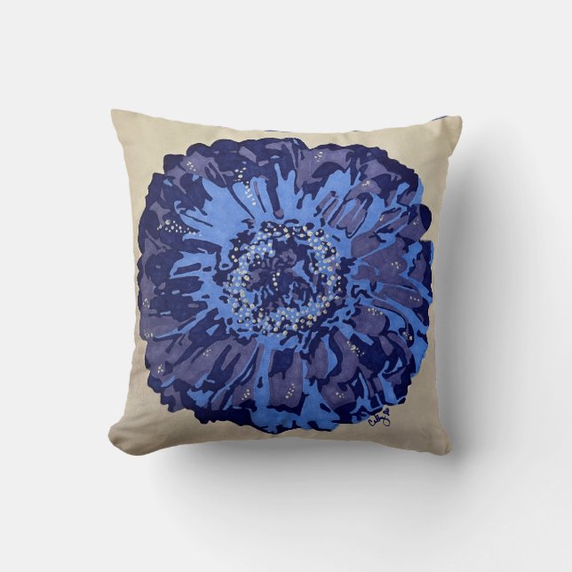 Coussin Bleu et marguerite pourpre (Périvent) Lève-oreille (Recto)