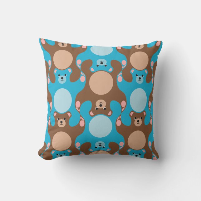 Coussin bleu et marron Nounours personnalisé pour  (Recto)