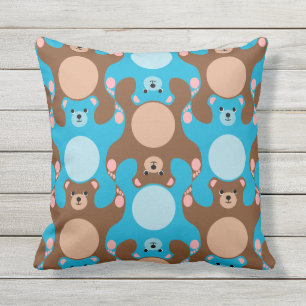 Coussin bleu et marron Nounours personnalisé pour 