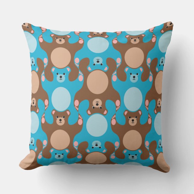 Coussin bleu et marron Nounours personnalisé pour  (Recto)