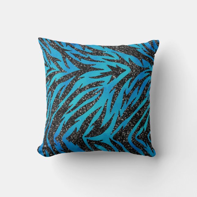 Coussin Bleu et noir tigre rayé (Recto)
