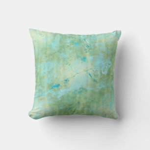 Coussin Bleu et Or Moderne Marbré Abstrait Éclaboussure de