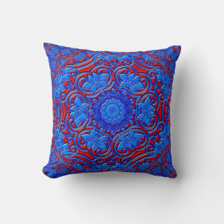 Coussin Bleu et rouge damas conception fractale abstraite