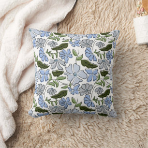 Coussin Bleu et vert main tiré bloc floral Imprimer