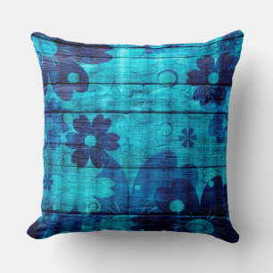 Coussin Bleu Floral Bois Abstrait