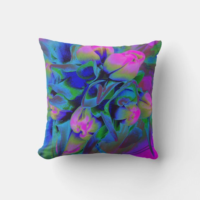 Coussin bleu floral d'accent d'aquarelle (Recto)