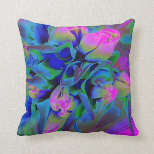 Coussin bleu floral d'accent d'aquarelle