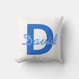 Coussin Bleu foncé et bleu clair Nom modifiable Monogramme