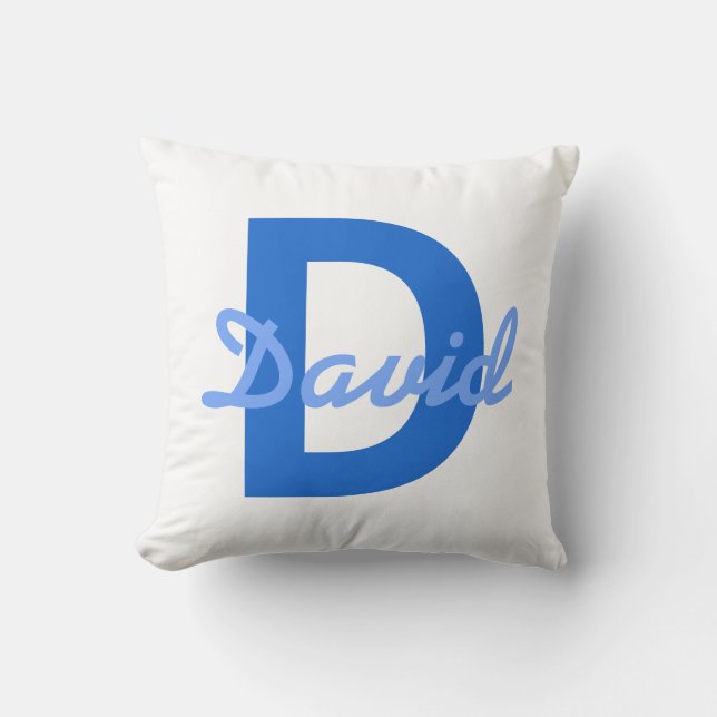 Coussin Bleu foncé et bleu clair Nom modifiable Monogramme (Recto)