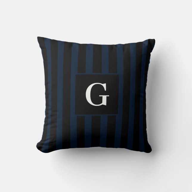 Coussin Bleu foncé et noir simple Bleu simple Initiale (Recto)