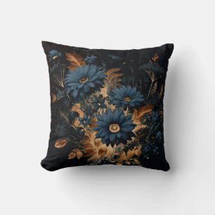 Coussin Bleu foncé Marine & or Rustique Floral Glam Boho