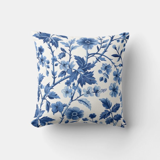 Coussin Bleu Français Campagne Floral (Recto)