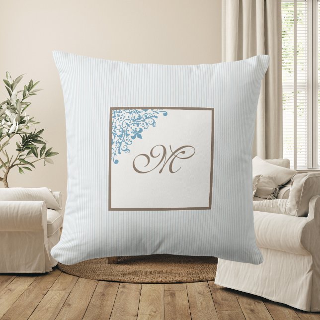 Coussin Bleu français Fleur de Lis Script Monogramme (Créateur téléchargé)