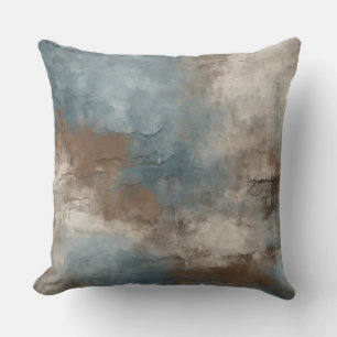 Coussin Bleu Fumé Brun Beige Abstrait Rustique