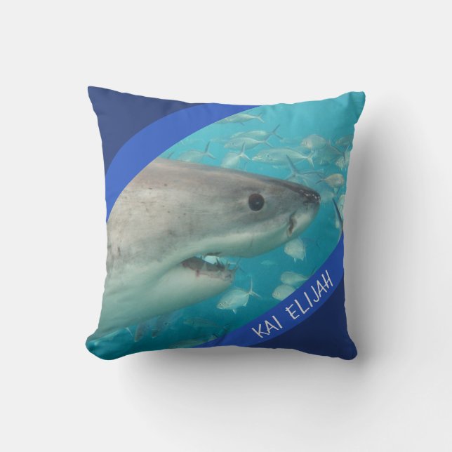 Coussin Bleu Grand requin blanc sous l'eau Australie (Recto)