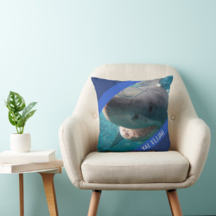 Coussin Bleu Grand requin blanc sous l'eau Australie Jeu