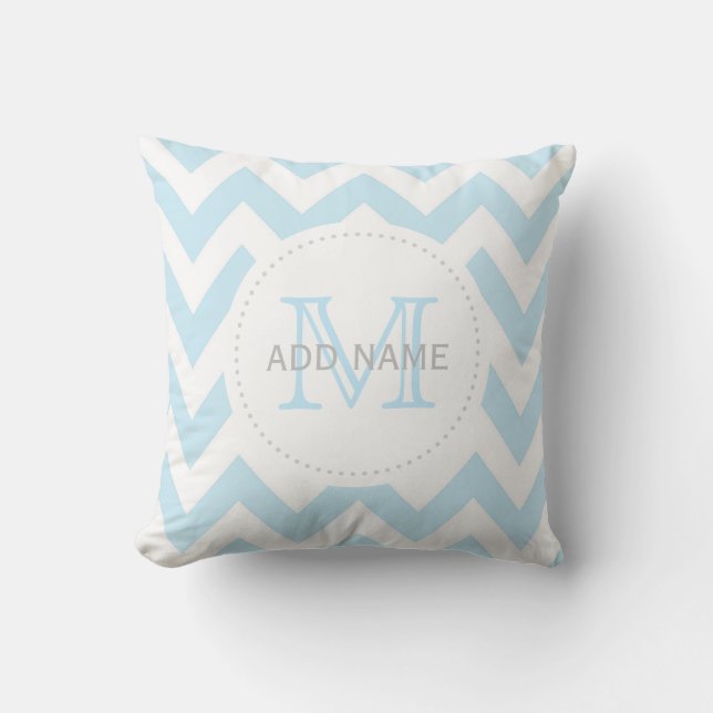 Coussin bleu gris de bébé de Chevron de monogramme (Recto)