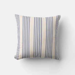 Coussin Bleu gris et beige cinq rayures motif