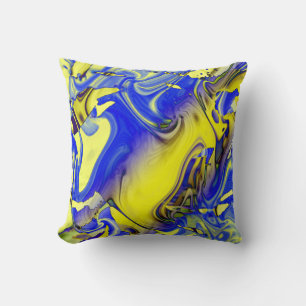 Coussin Bleu Jaune Charbon Orné Art Méditerranéen
