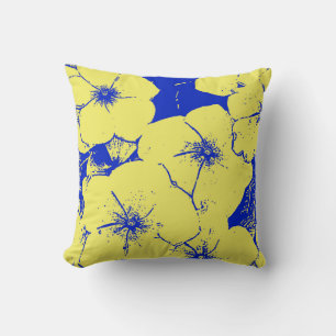 Coussin Bleu jaune ensoleillé floral de motif
