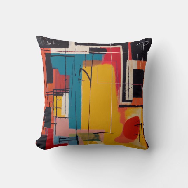 Coussin Bleu Jaune Rouge - Art Moderniste Abstrait Mondria (Recto)