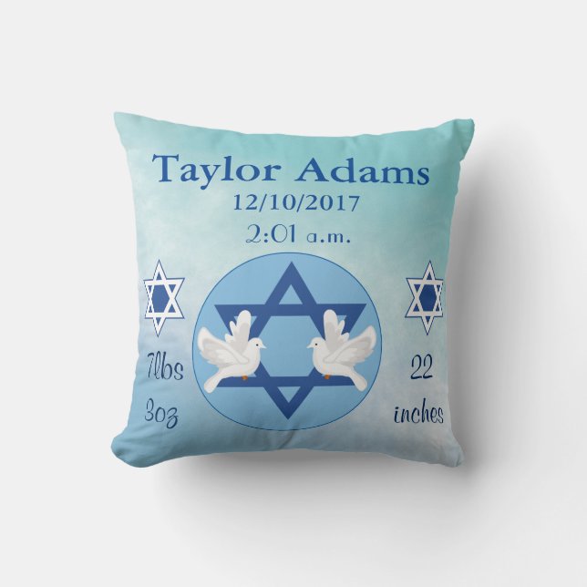 Coussin Bleu juif et étoile blanche de David Baby (Recto)