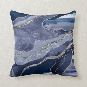 Coussin Bleu Marbre Agate Parties scintillant argent Glam