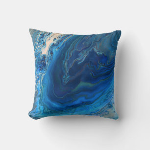 Coussin Bleu Marbre Agate Texture Fluide Art