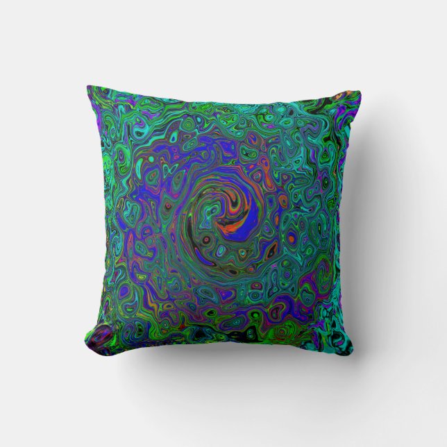 Coussin Bleu marbré et Aquamarine Abstrait rétro tourbillo (Recto)
