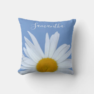 Coussin Bleu marguerrier Élégant Script blanc