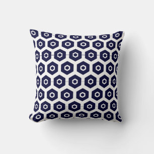Coussin Bleu marine  blanc  motif abstrait dos uni