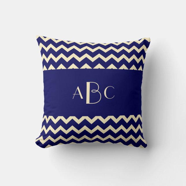 Coussin Bleu marine Chevron de monogramme, de crème et (Recto)