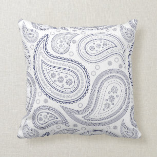 Coussin Bleu marine de Paisley sur le carreau blanc