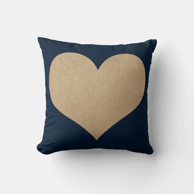 Coussin bleu marine et coeur de cuir d'or de faux (Recto)