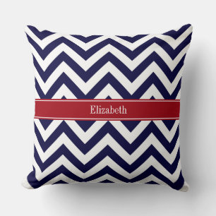 Coussin Bleu Marine Grand Chevron Cranberry Monogramme Nom