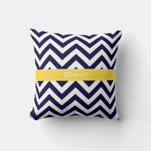 Coussin Bleu marine Grand Chevron Monogramme de prénom Pin
