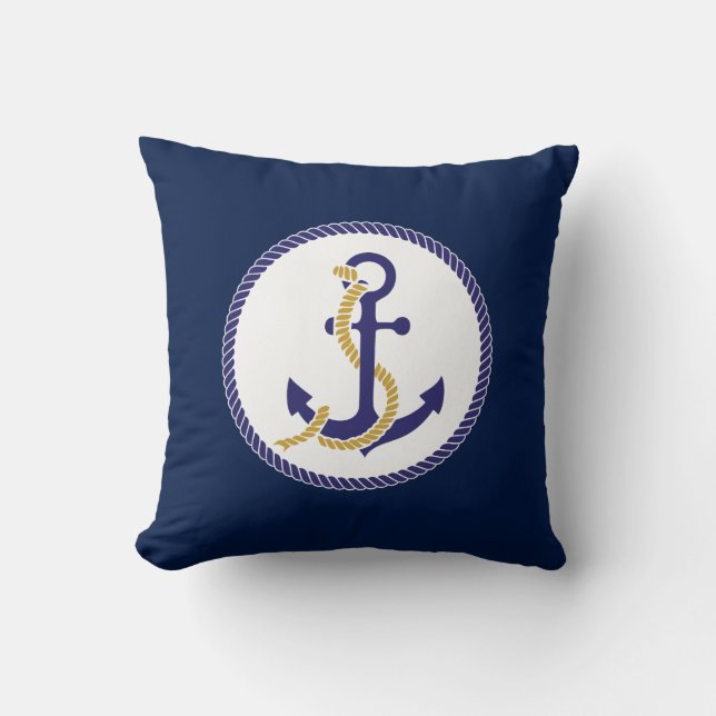 Coussin Bleu marine nautique d'Ancre (Recto)