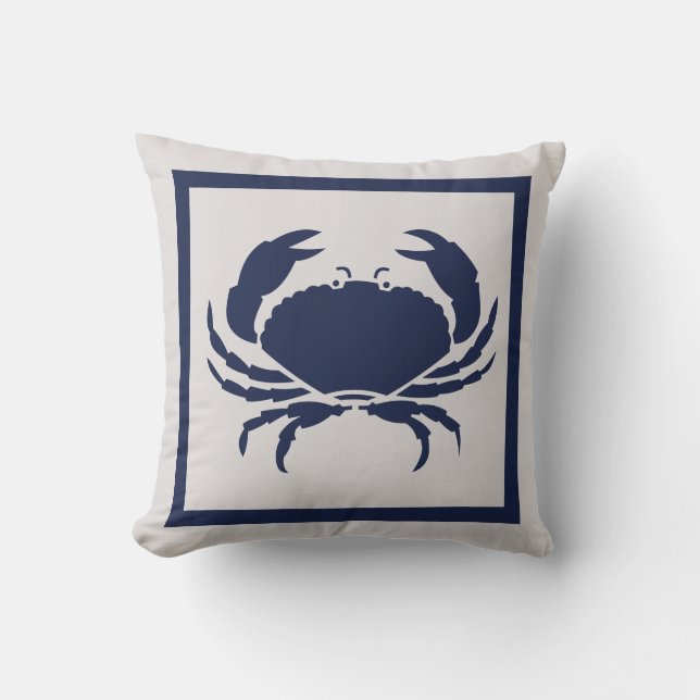 Coussin Bleu marine nautique extérieur CRAB sur gris (Recto)
