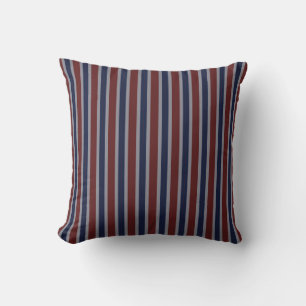 Coussin bleu marine, rouge brique, gris clair, rayure blan