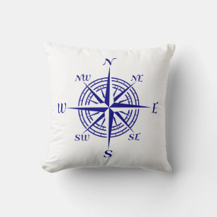 Coussin Bleu marine sur le rose de boussole côtier blanc